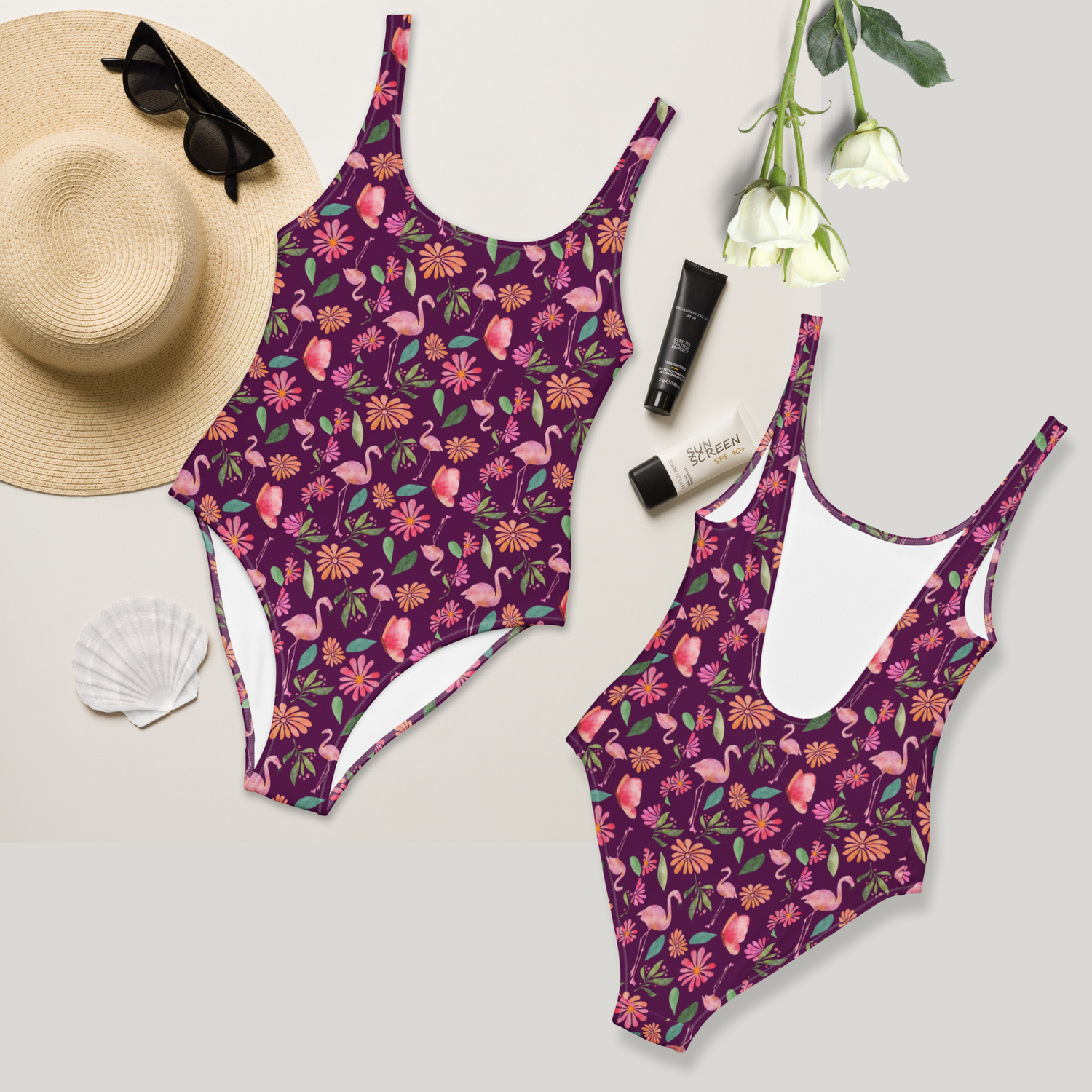 Matching Flamingo Swimsuits