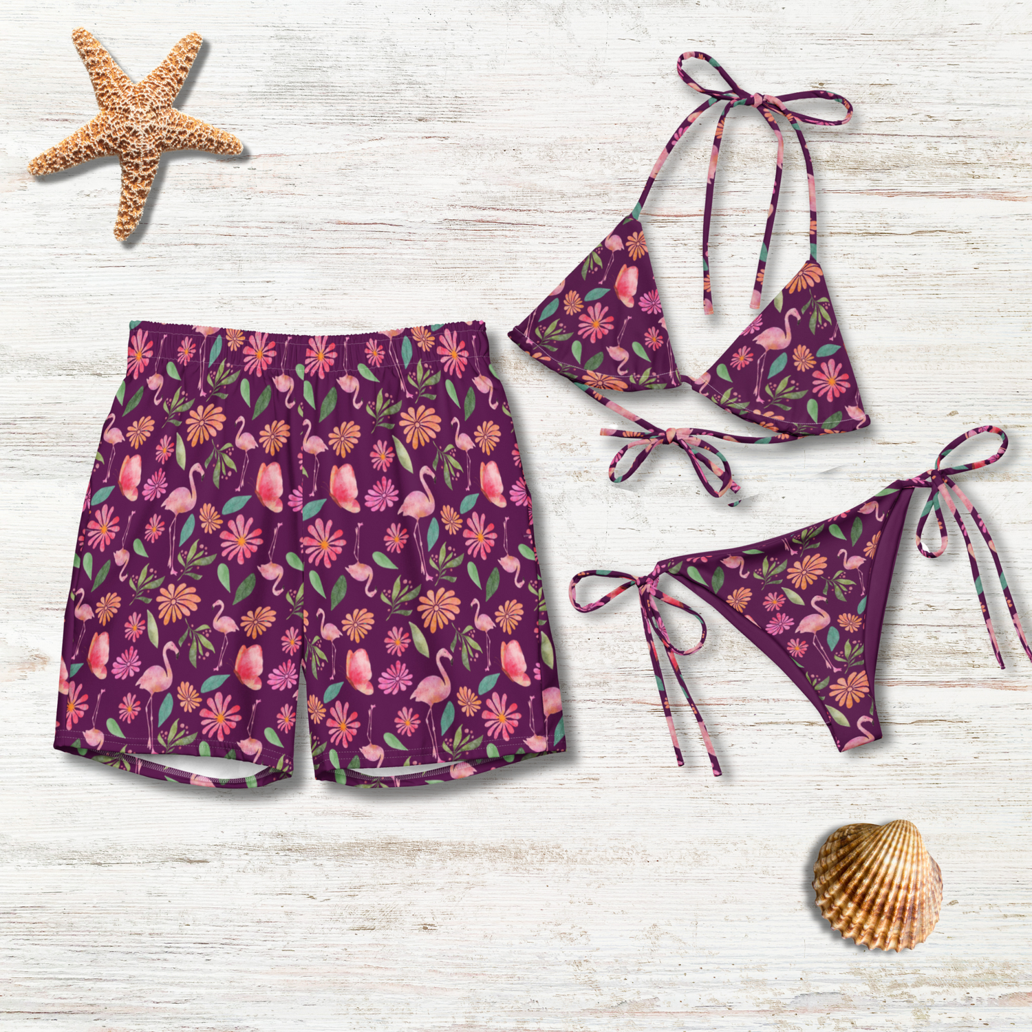 Matching Flamingo Swimsuits