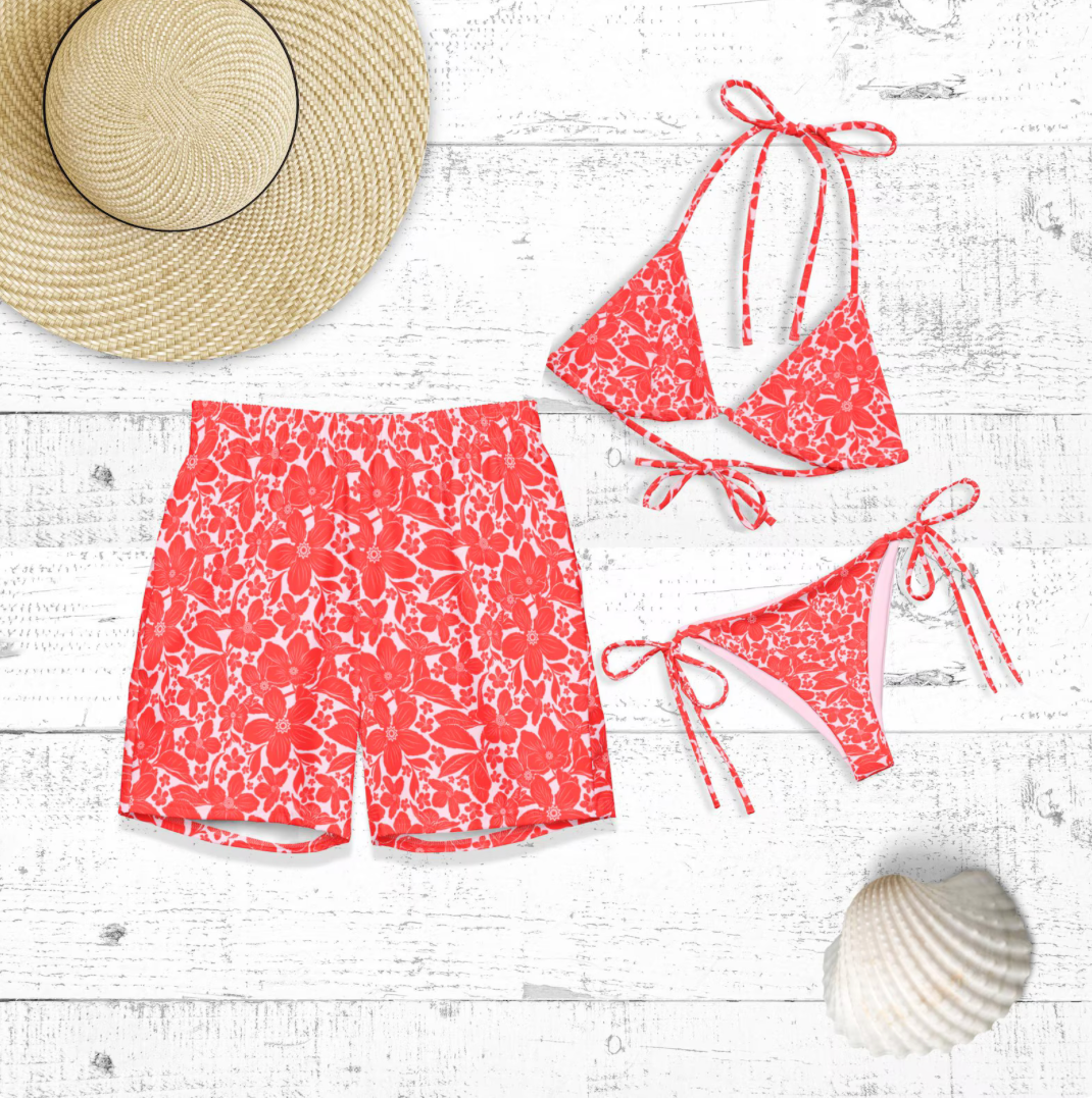 Tropical Red Swimsuit Sets