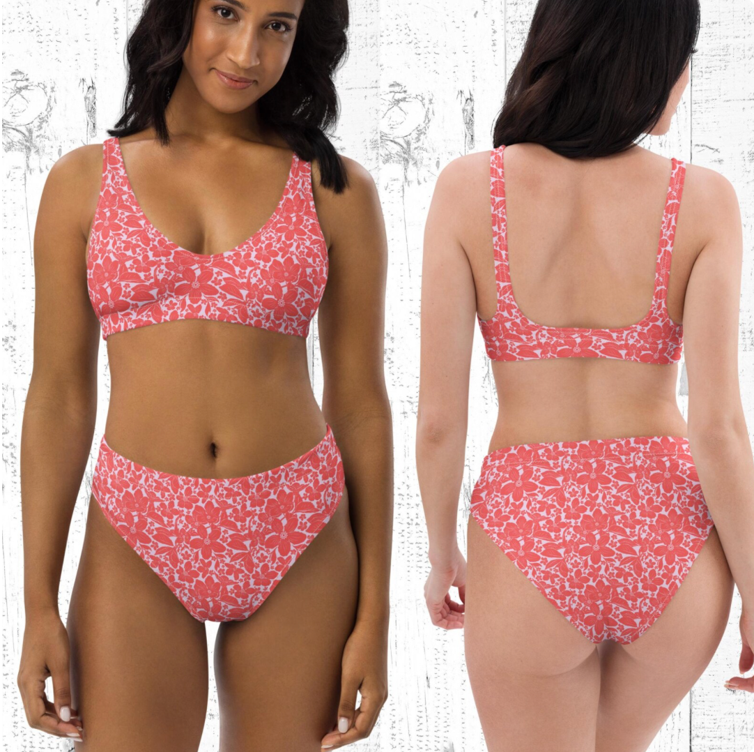 Tropical Red Swimsuit Sets