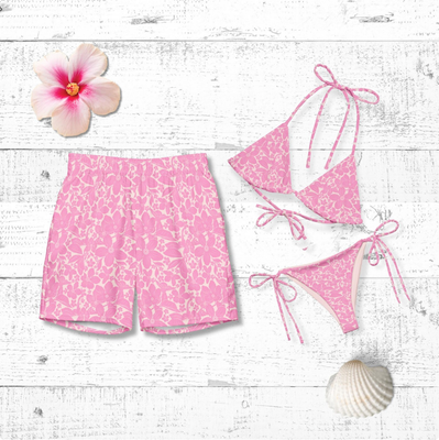 Romantic Floral Couples Swimwear - His &amp; Hers Tropical Beach Honeymoon Matching Bathing Suits.