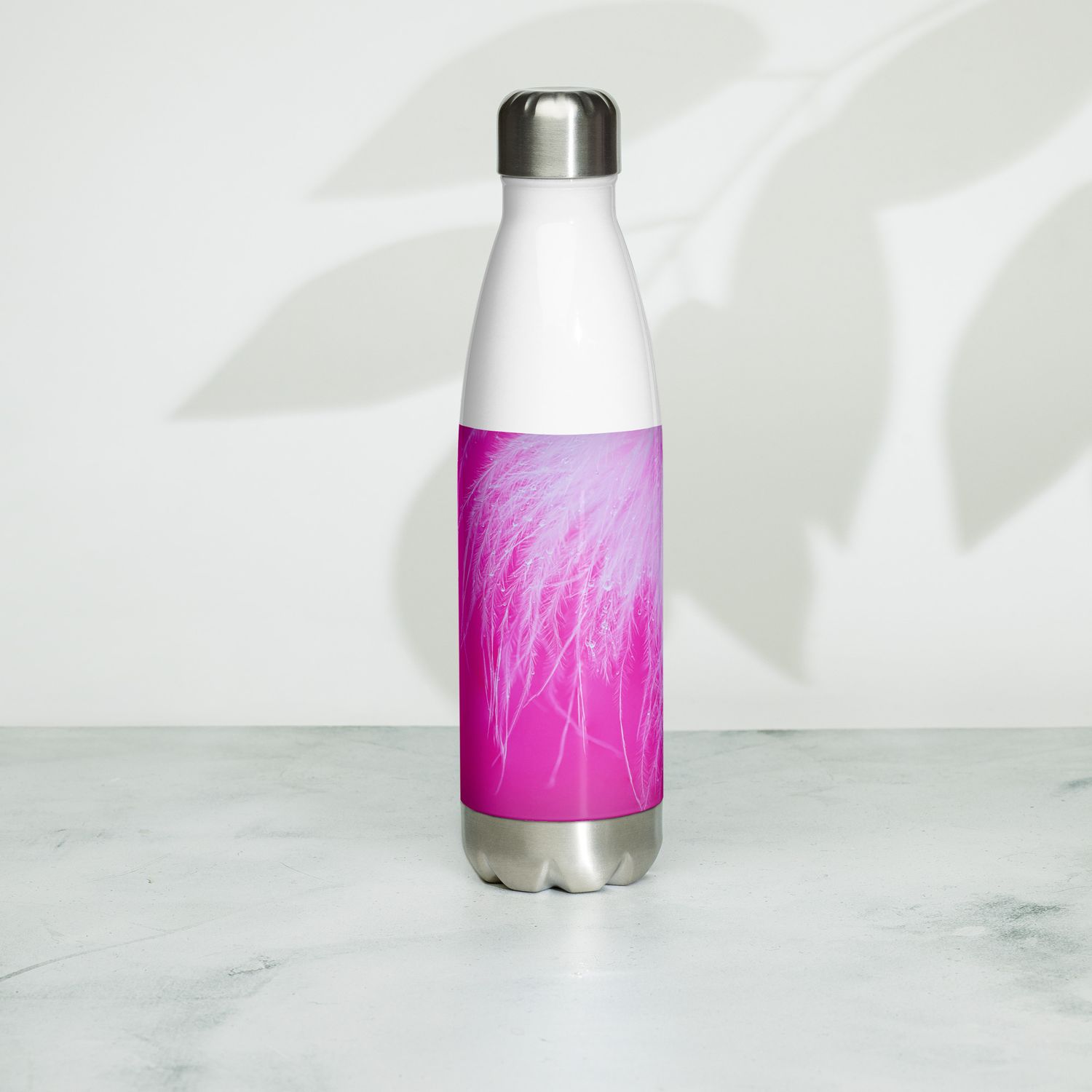 Insulated Stainless Steel Water Bottle with Feather Design - 17oz Leak-Proof Thermal Flask. Keeps Drinks Cold or Hot for hours.