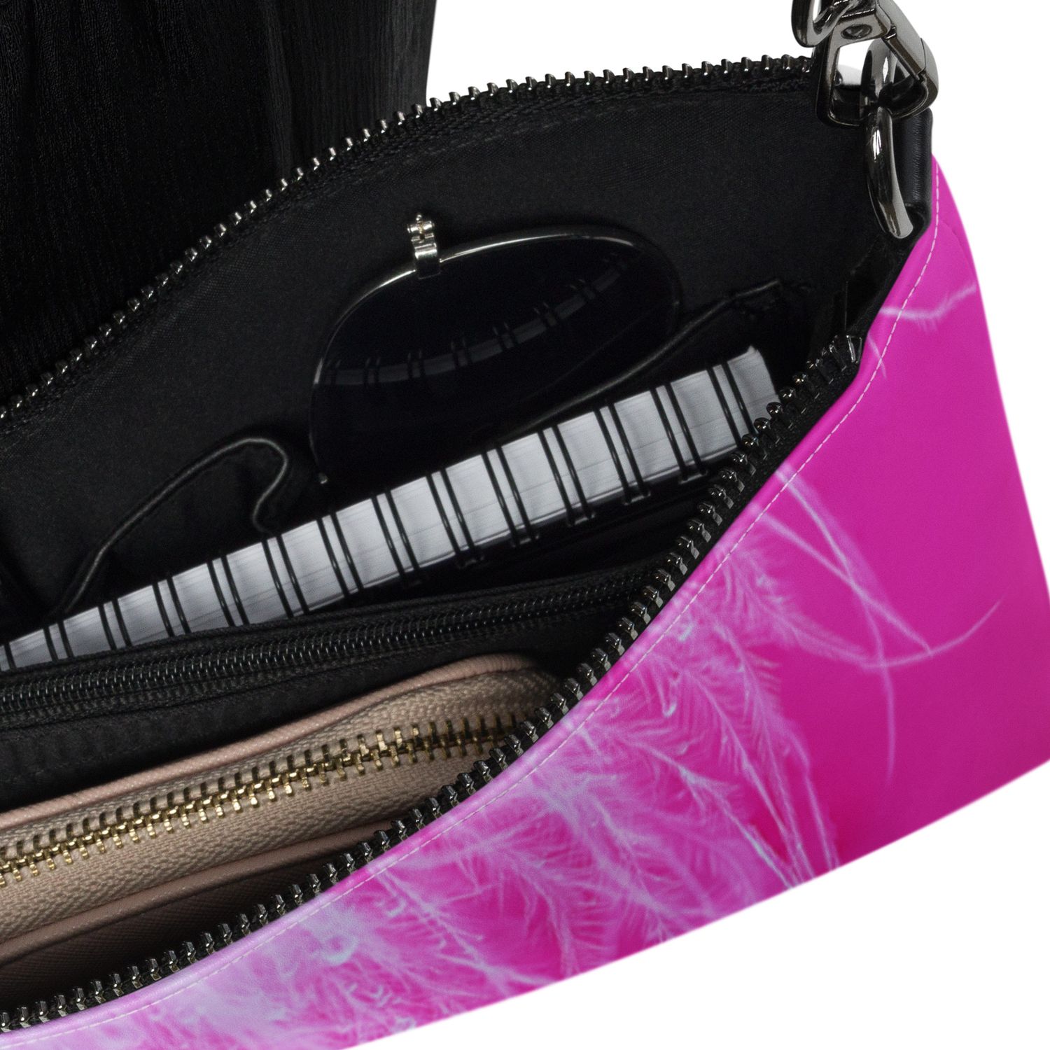 Hot Pink Feather Crossbody Bag – Faux Leather Convertible Purse with Wrist Strap – Bold Statement Bag for Travel, Events &amp; Everyday