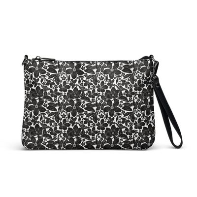 Black &amp; White Floral Crossbody Bag – Faux Leather Convertible Purse with Wrist Strap – Bold Statement Bag for Travel, Events &amp; Everyday