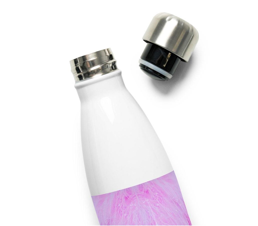 Insulated Stainless Steel Water Bottle with Feather Design - 17oz Leak-Proof Thermal Flask. Keeps Drinks Cold or Hot for hours.