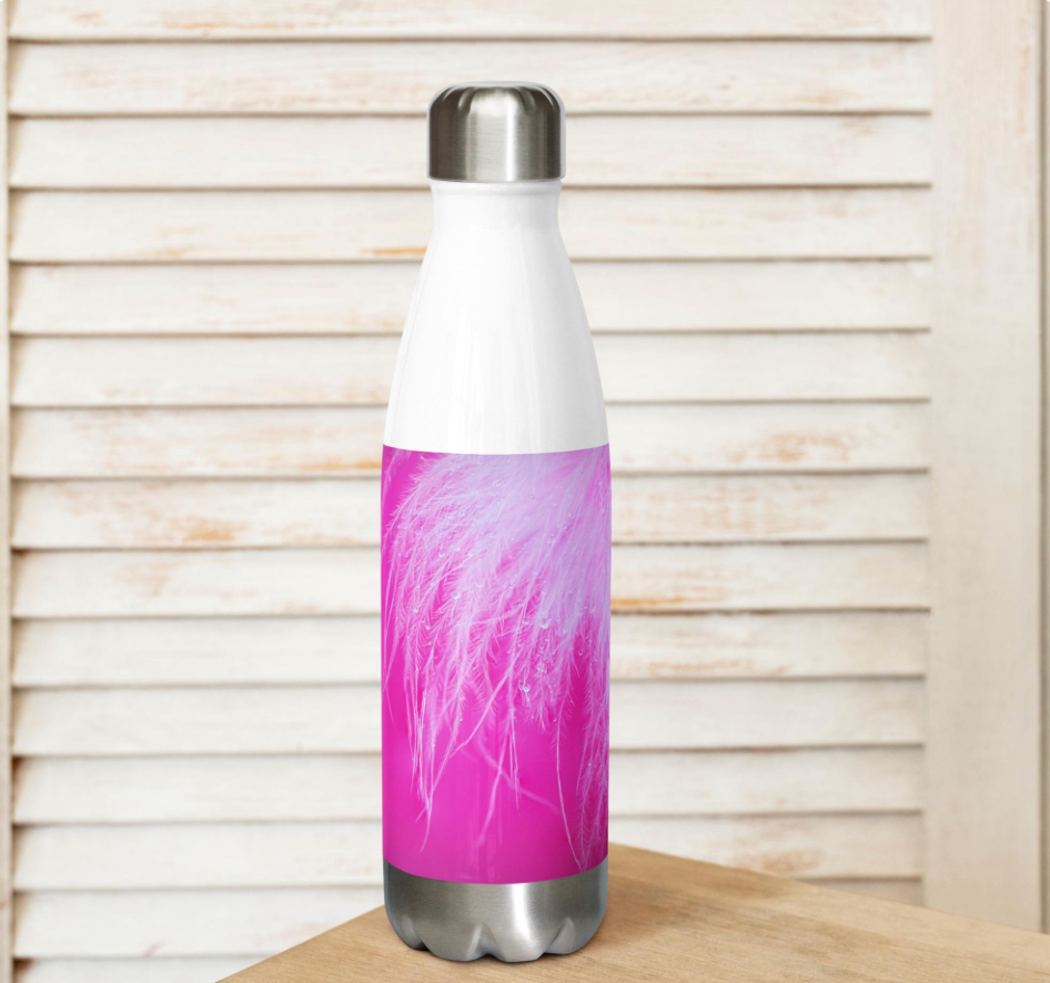 Insulated Stainless Steel Water Bottle with Feather Design - 17oz Leak-Proof Thermal Flask. Keeps Drinks Cold or Hot for hours.