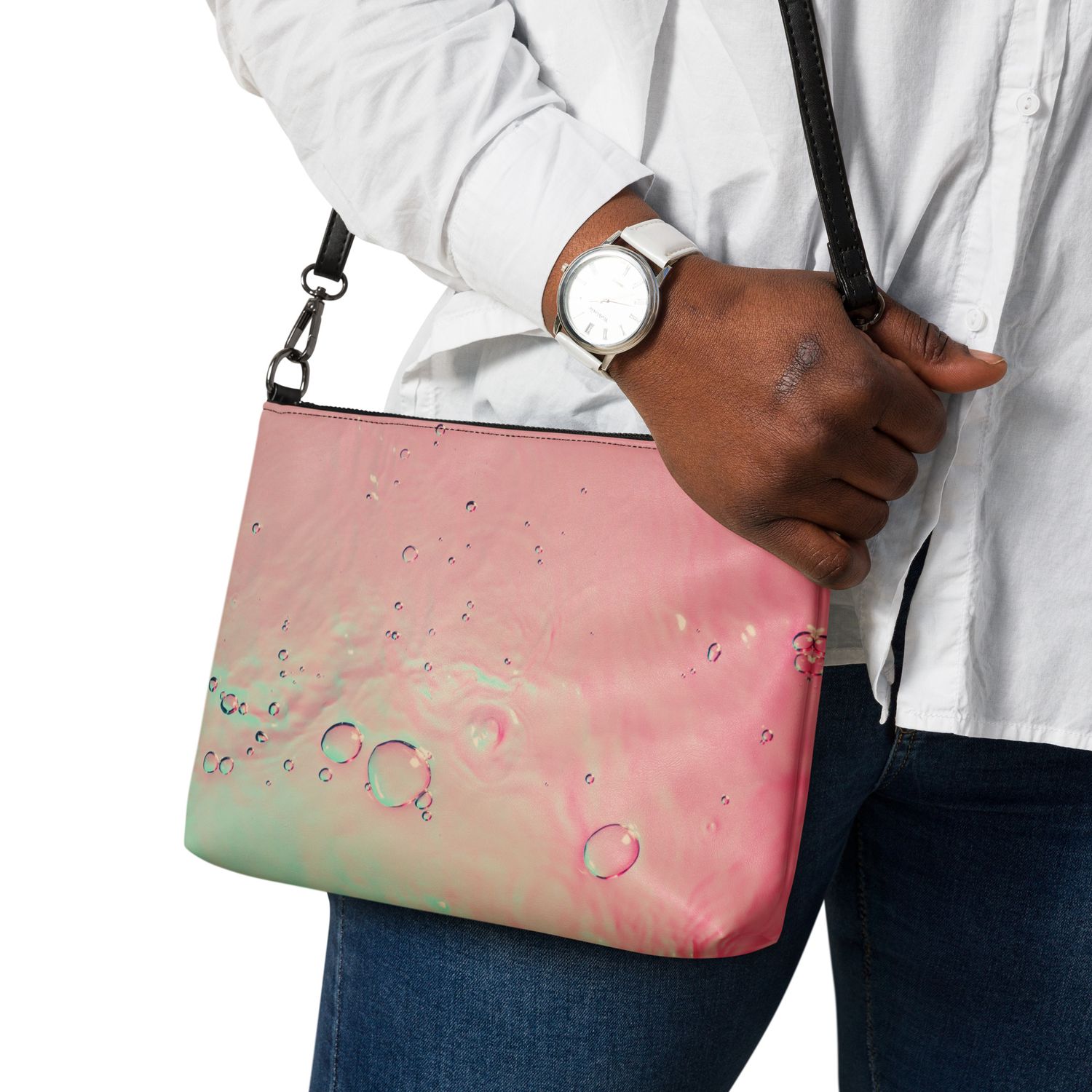 Crossbody Bag Water Design – Faux Leather Convertible Purse with Wrist Strap Water Design – Bold Statement Bag for Travel, Events &amp; Everyday