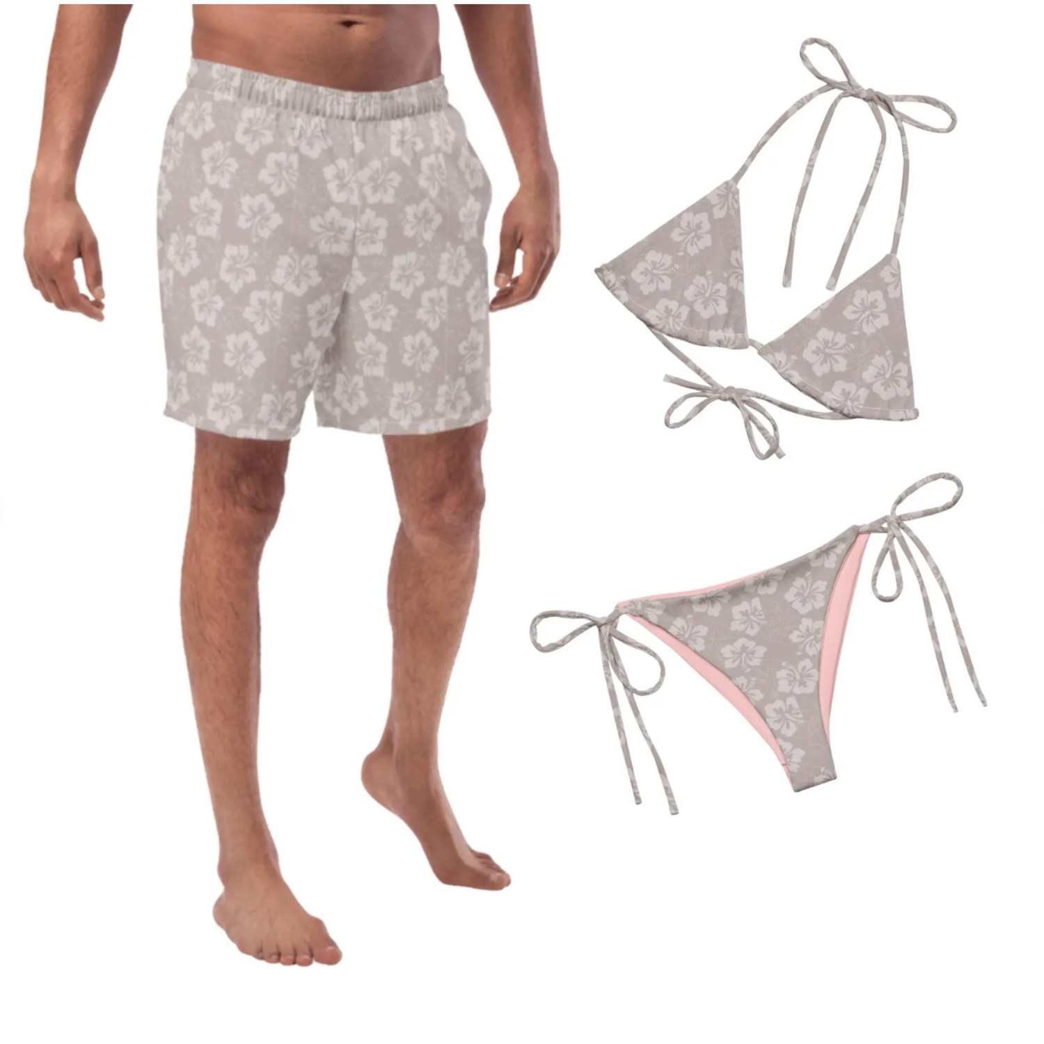 His and Hers Tropical Swimsuits - Matching Couples Vacation Bathing Suits for Honeymoon.