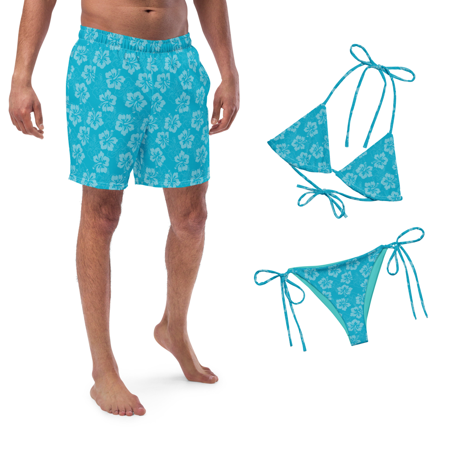 His and Hers Tropical Swimsuits - Matching Couples Vacation Bathing Suits for Honeymoon.