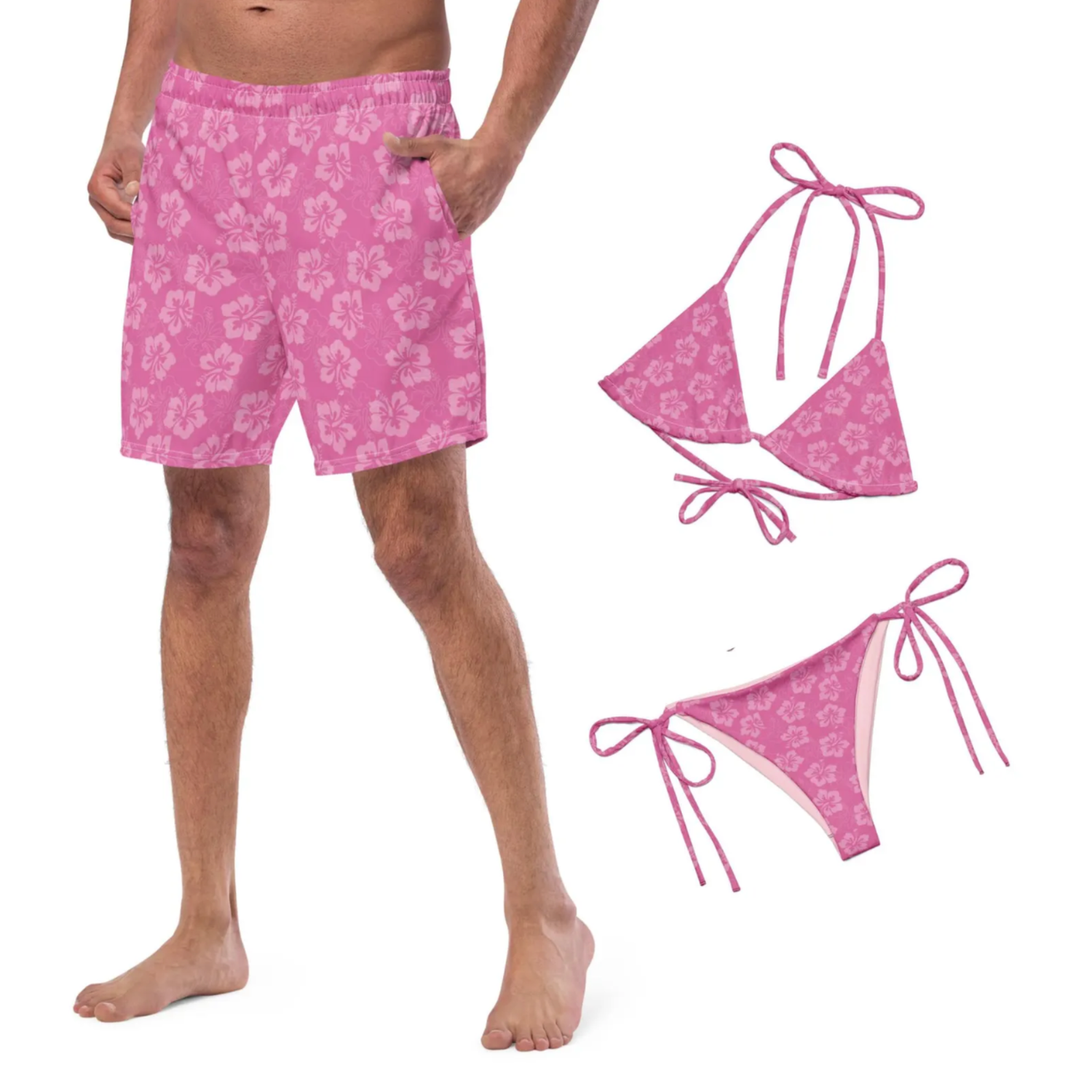 His and Hers Tropical Swimsuits - Matching Couples Vacation Bathing Suits for Honeymoon.