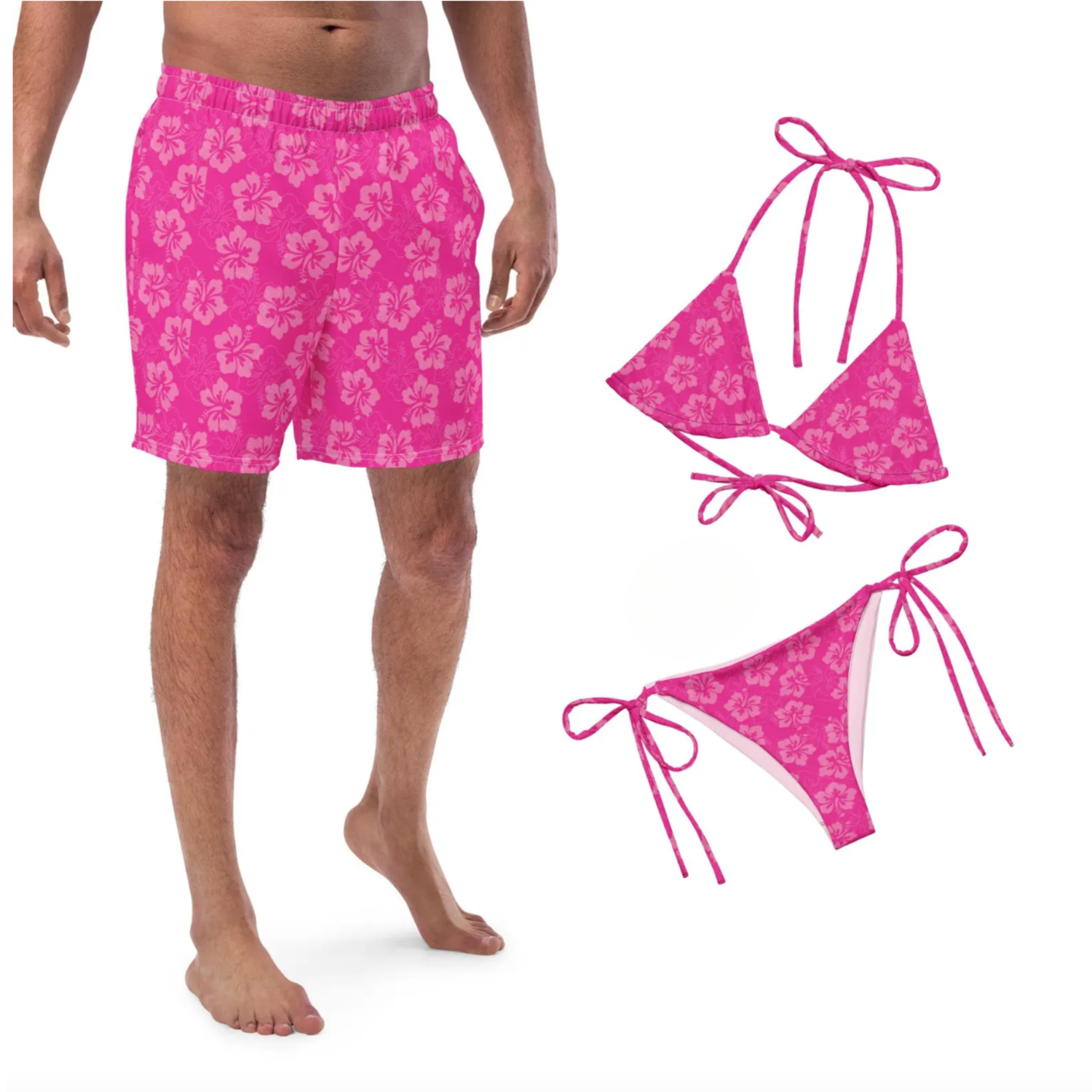 His and Hers Tropical Swimsuits - Matching Couples Vacation Bathing Suits for Honeymoon.