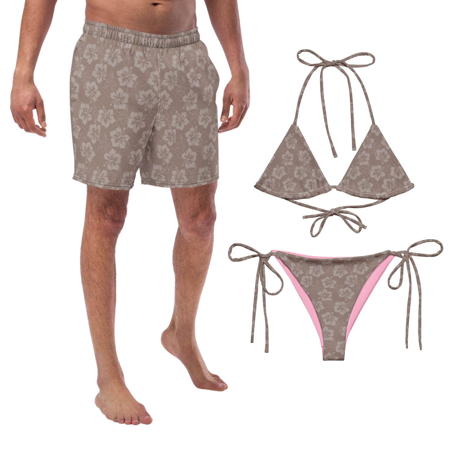 His and Hers Tropical Swimsuits - Matching Couples Vacation Bathing Suits for Honeymoon.