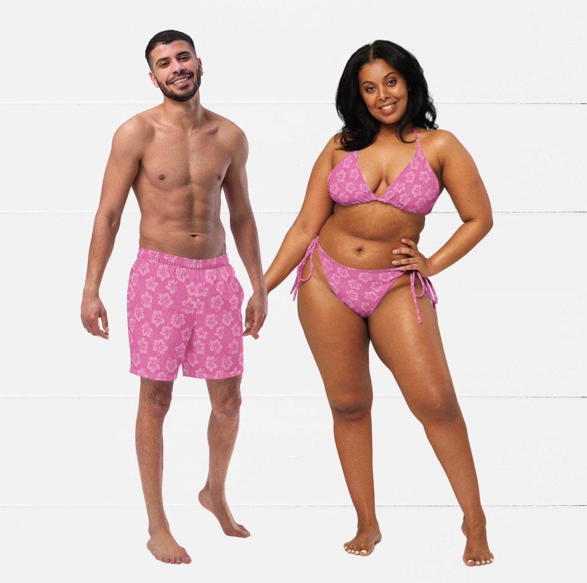 His and Hers Tropical Swimsuits - Matching Couples Vacation Bathing Suits for Honeymoon.