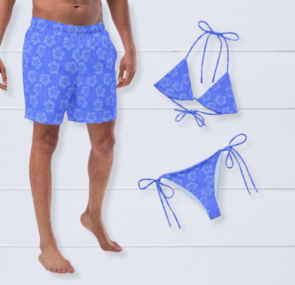 His and Hers Tropical Swimsuits - Matching Couples Vacation Bathing Suits for Honeymoon.