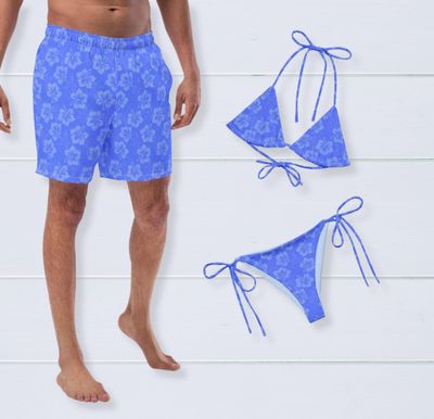 His and Hers Tropical Swimsuits - Matching Couples Vacation Bathing Suits for Honeymoon.