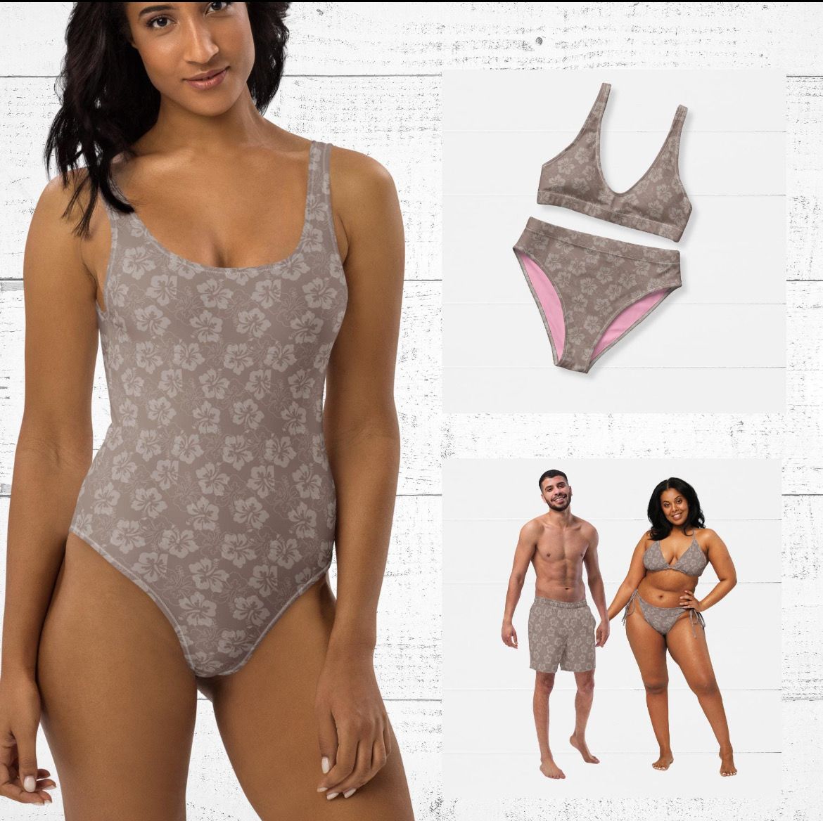 His and Hers Tropical Swimsuits - Matching Couples Vacation Bathing Suits for Honeymoon.