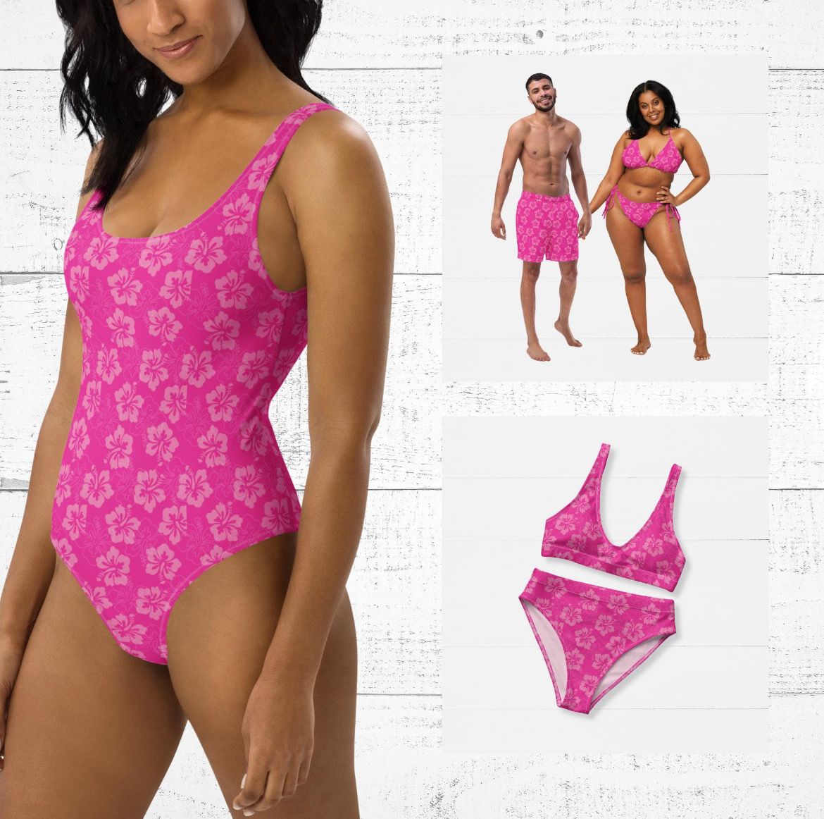 His and Hers Tropical Swimsuits - Matching Couples Vacation Bathing Suits for Honeymoon.