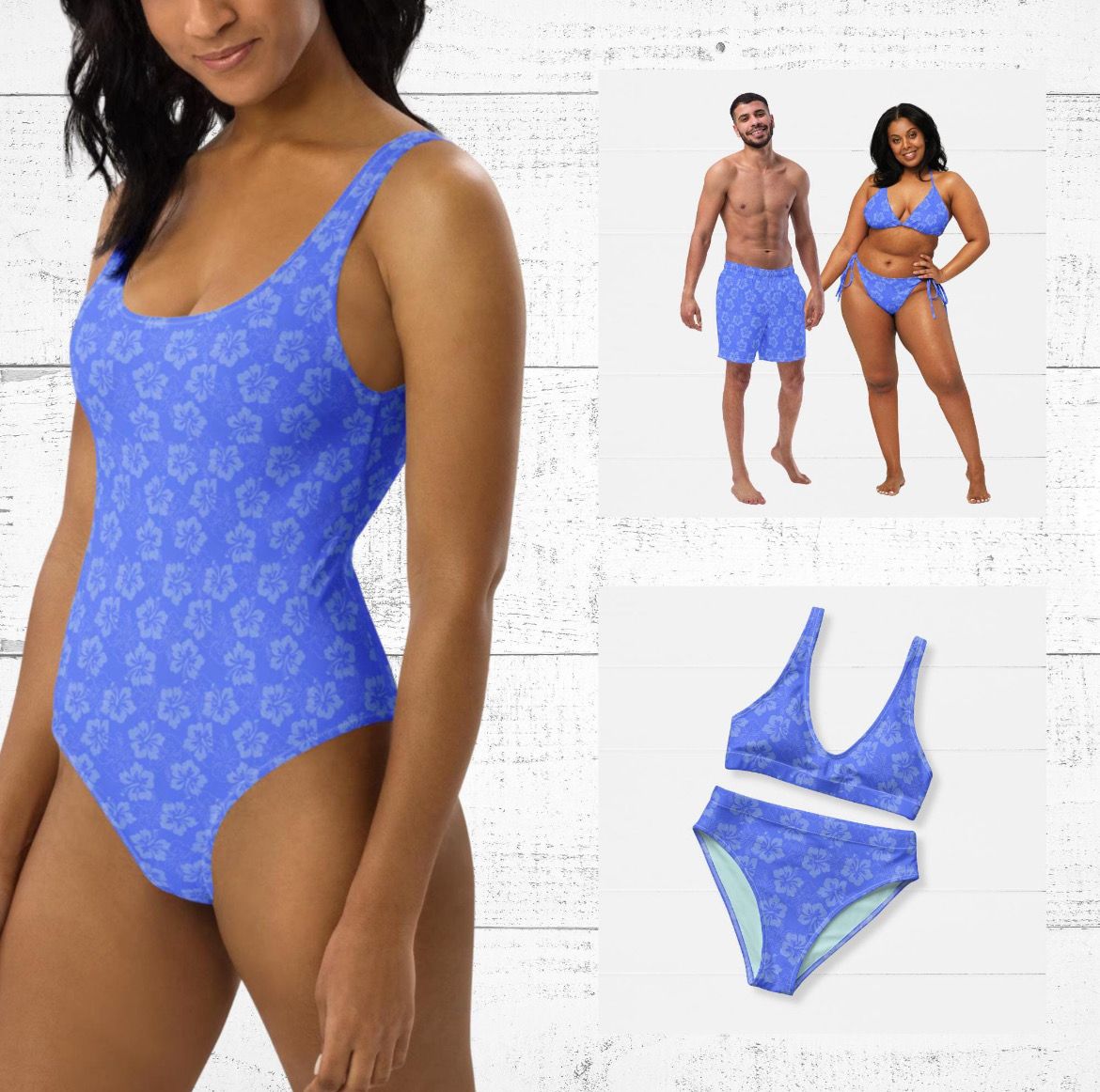 His and Hers Tropical Swimsuits - Matching Couples Vacation Bathing Suits for Honeymoon.