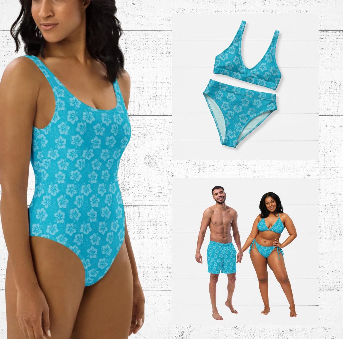 His and Hers Tropical Swimsuits - Matching Couples Vacation Bathing Suits for Honeymoon.