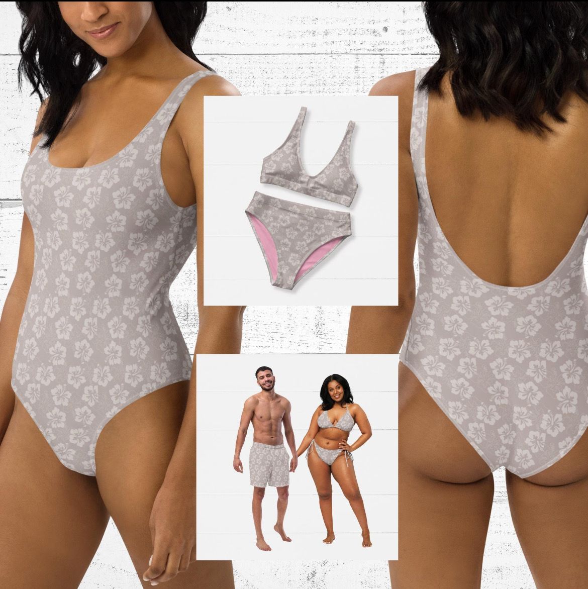 His and Hers Tropical Swimsuits - Matching Couples Vacation Bathing Suits for Honeymoon.