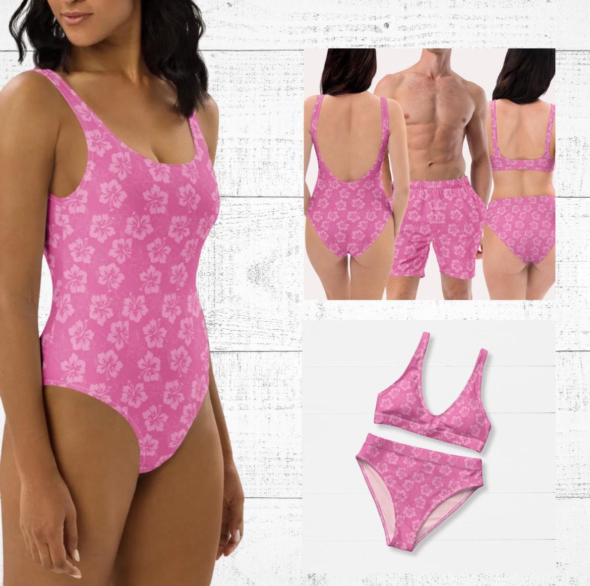 His and Hers Tropical Swimsuits - Matching Couples Vacation Bathing Suits for Honeymoon.