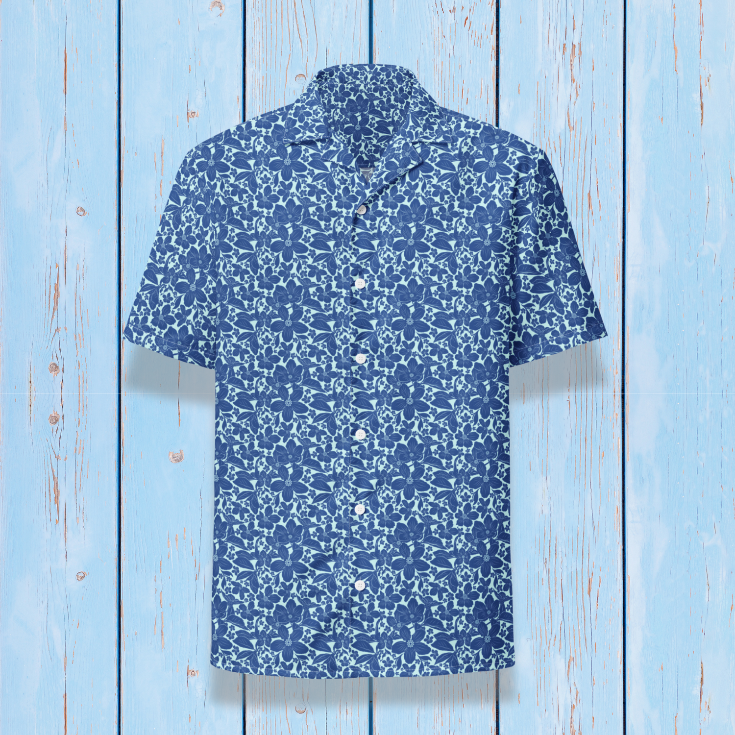 Unisex Oversized Blue Floral Button Down Shirt
