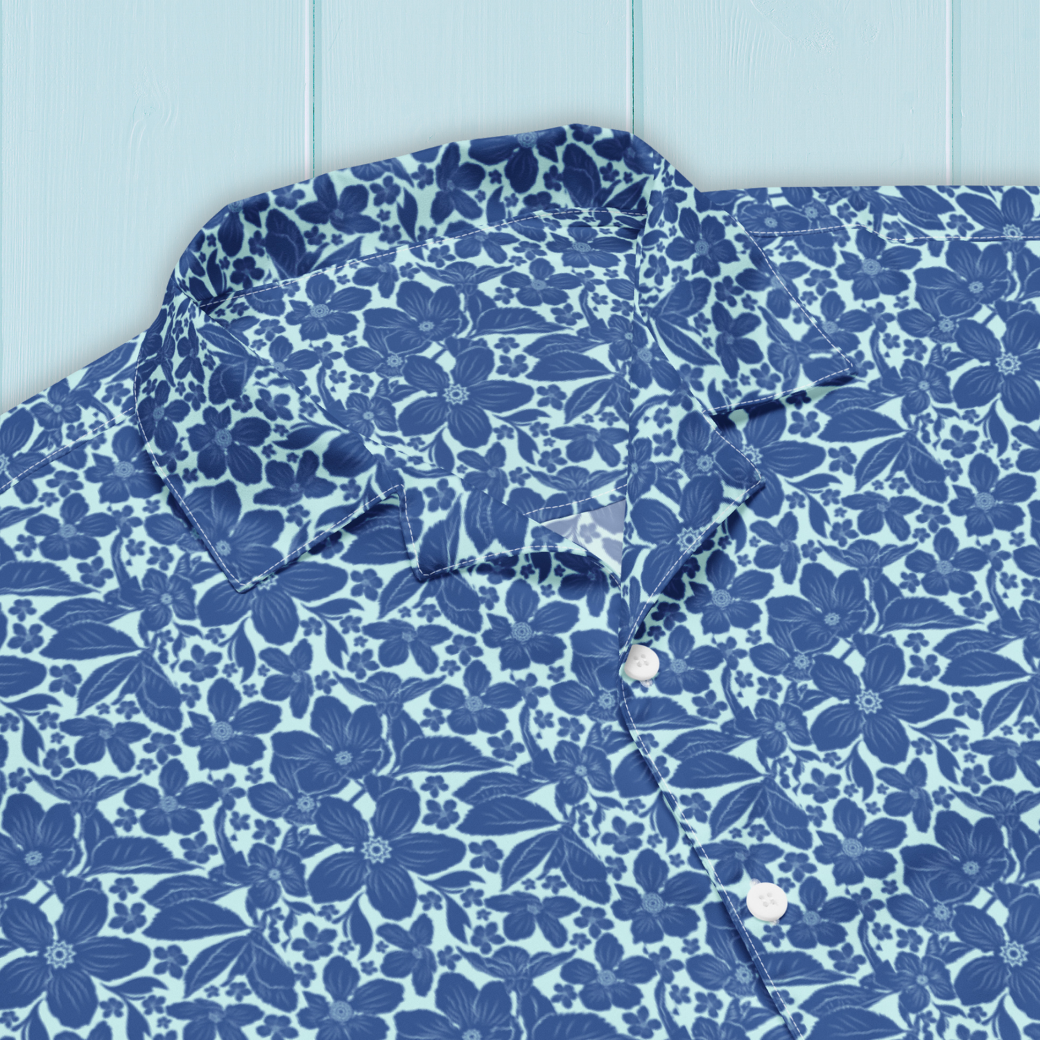 Unisex Oversized Blue Floral Button Down Shirt