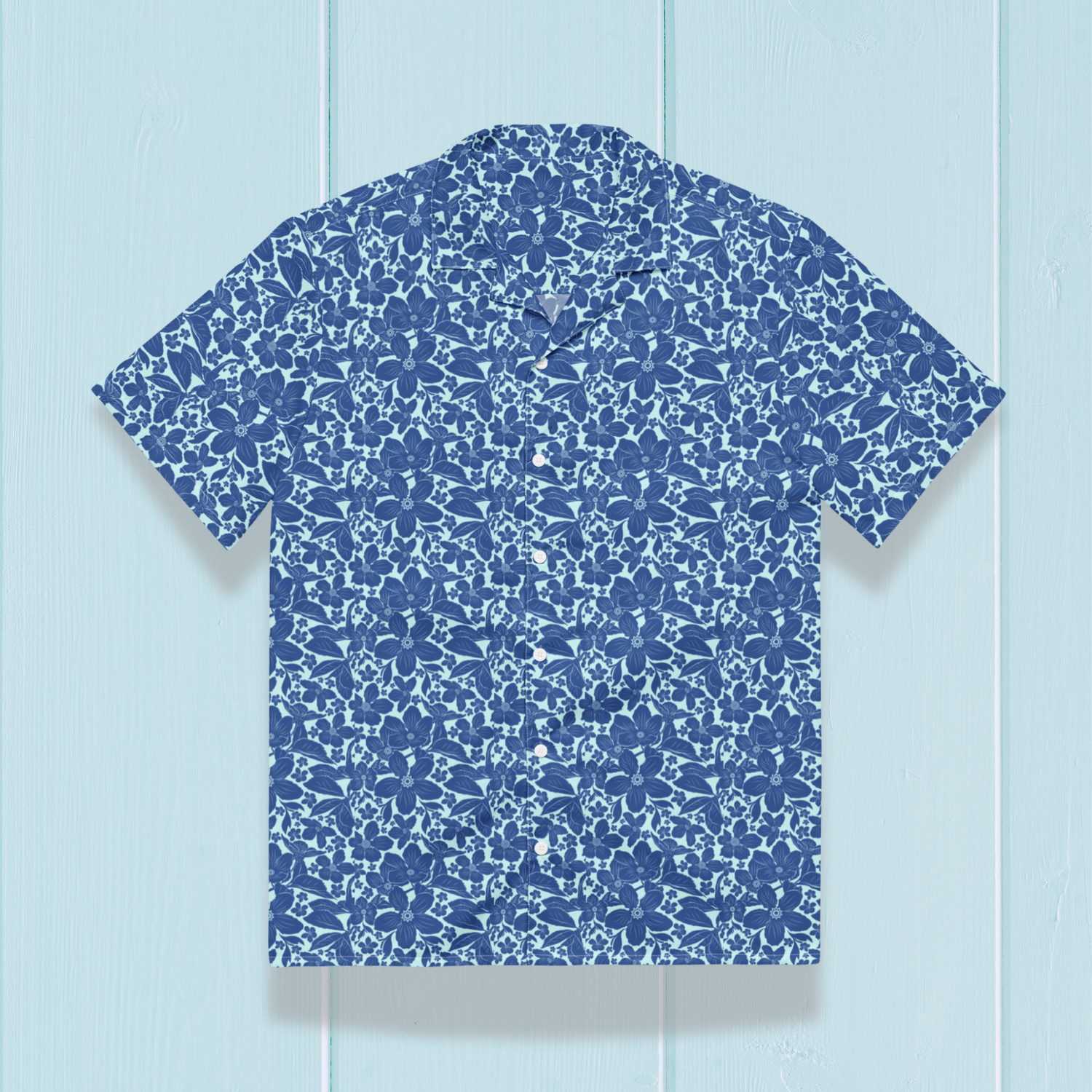 Unisex Oversized Blue Floral Button Down Shirt
