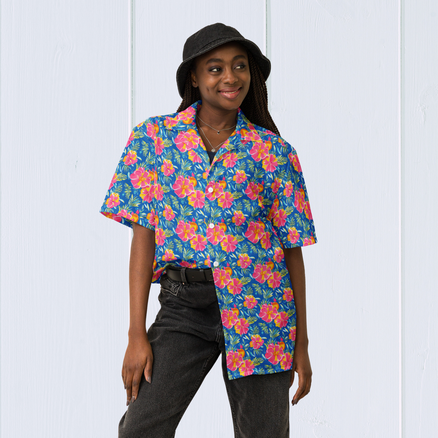 Unisex Oversized Floral Button Shirt
