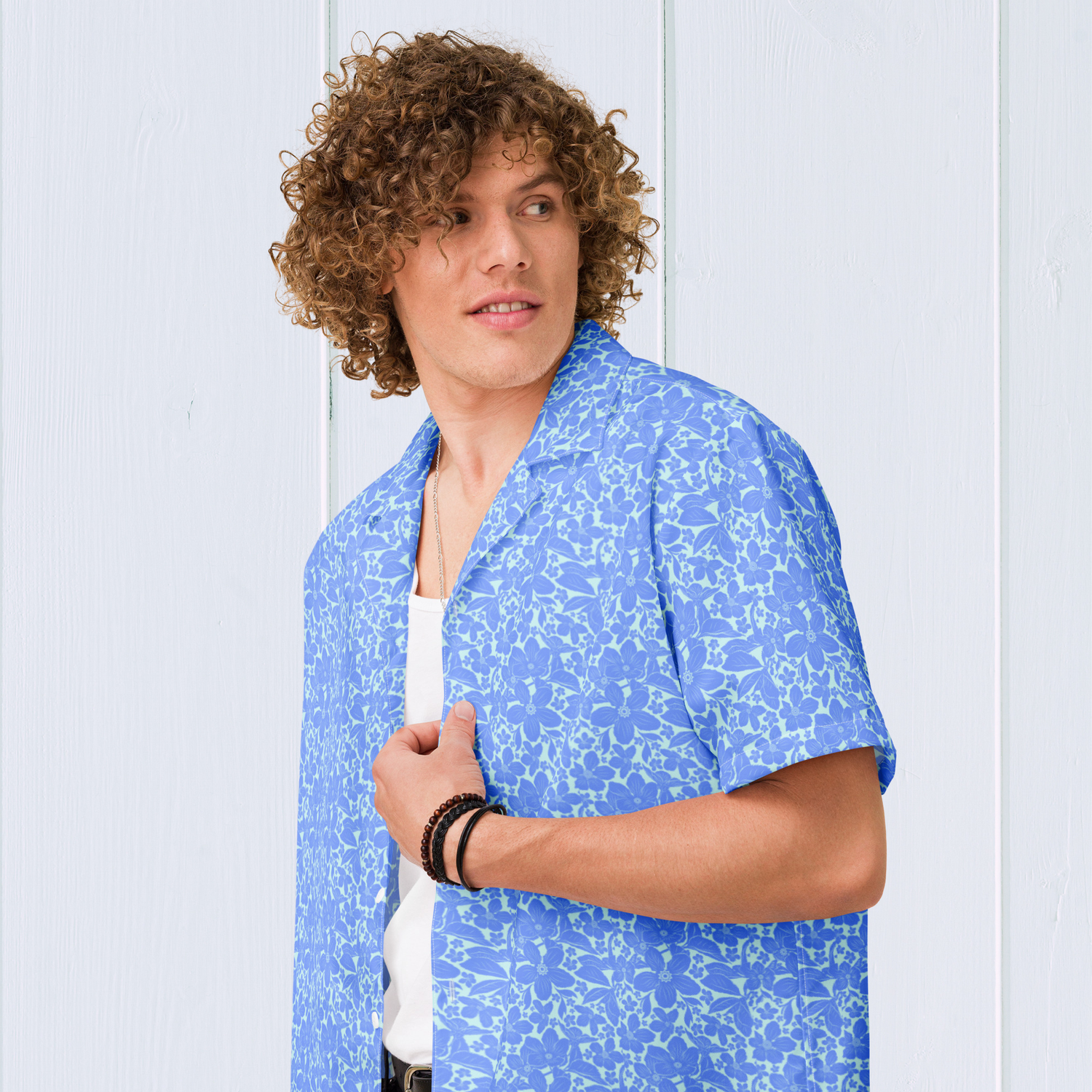 Light Blue Floral Unisex button shirt