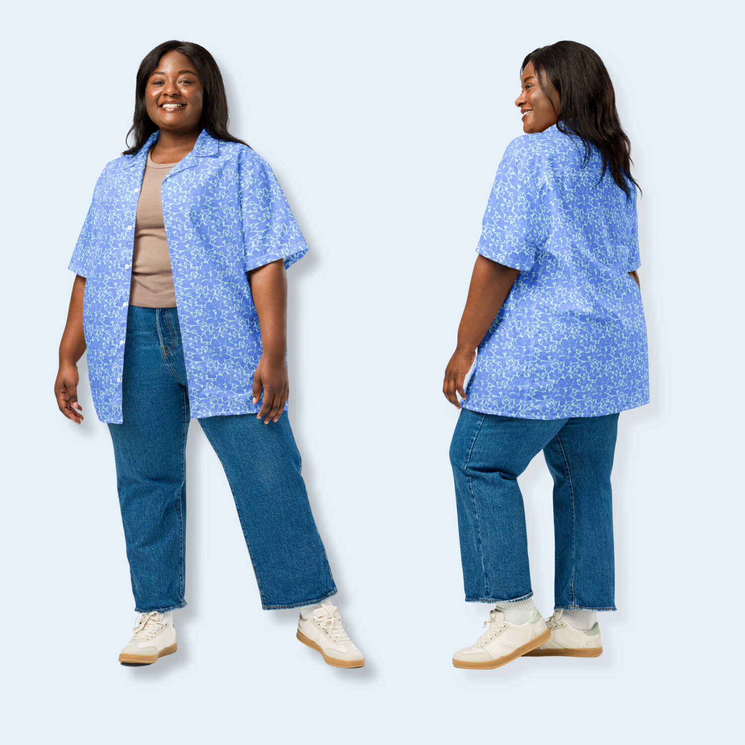 Light Blue Floral Unisex button shirt