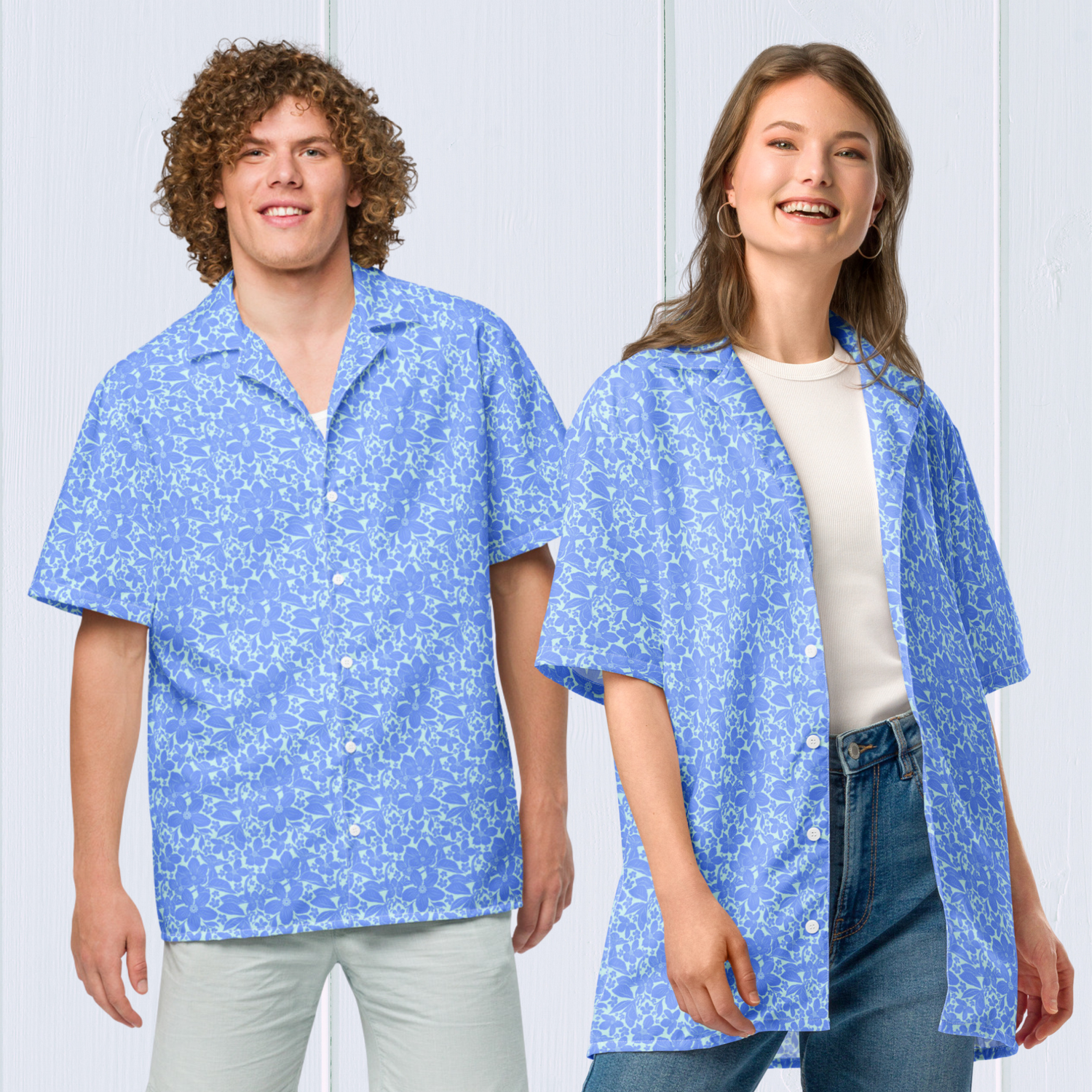 Light Blue Floral Unisex button shirt