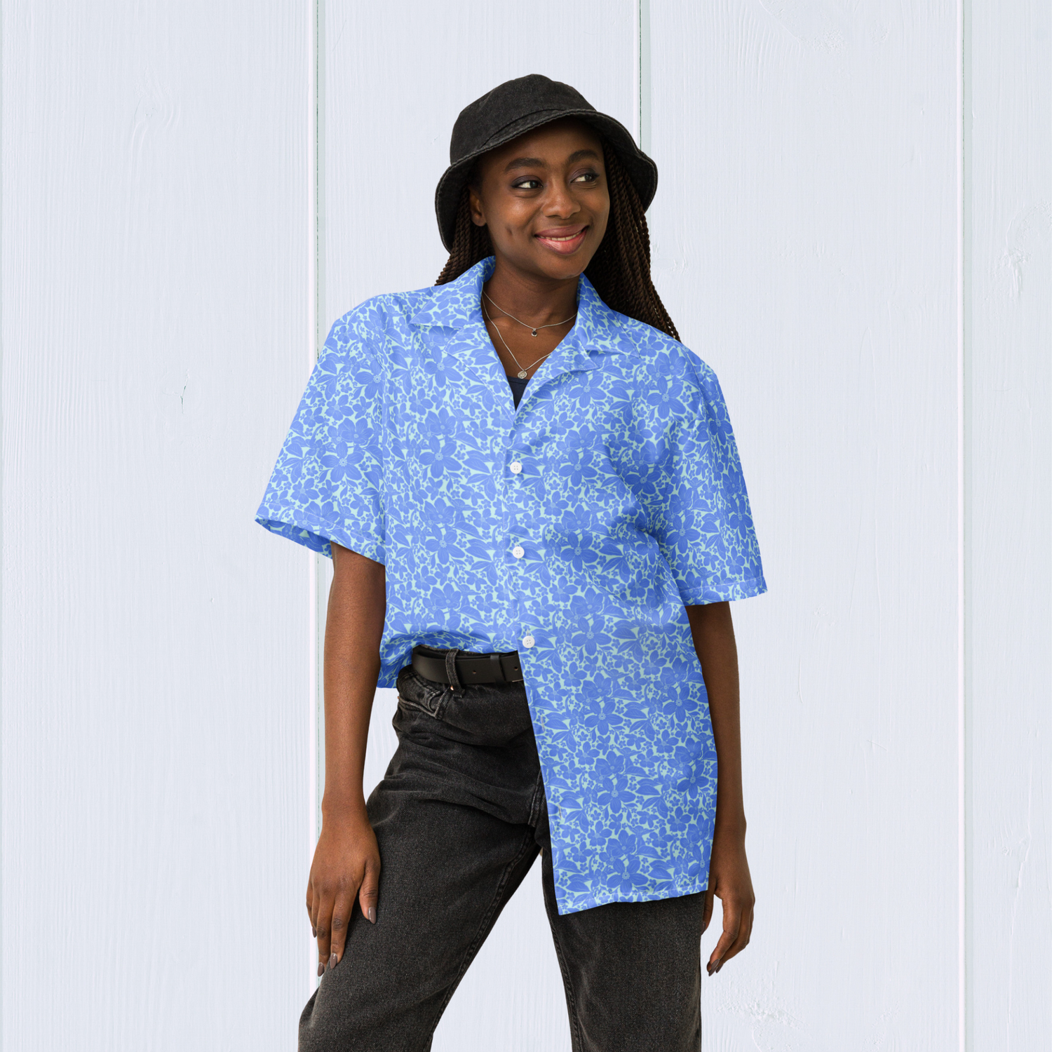 Light Blue Floral Unisex button shirt