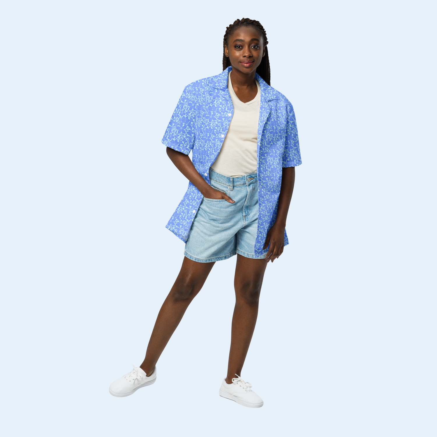 Light Blue Floral Unisex button shirt