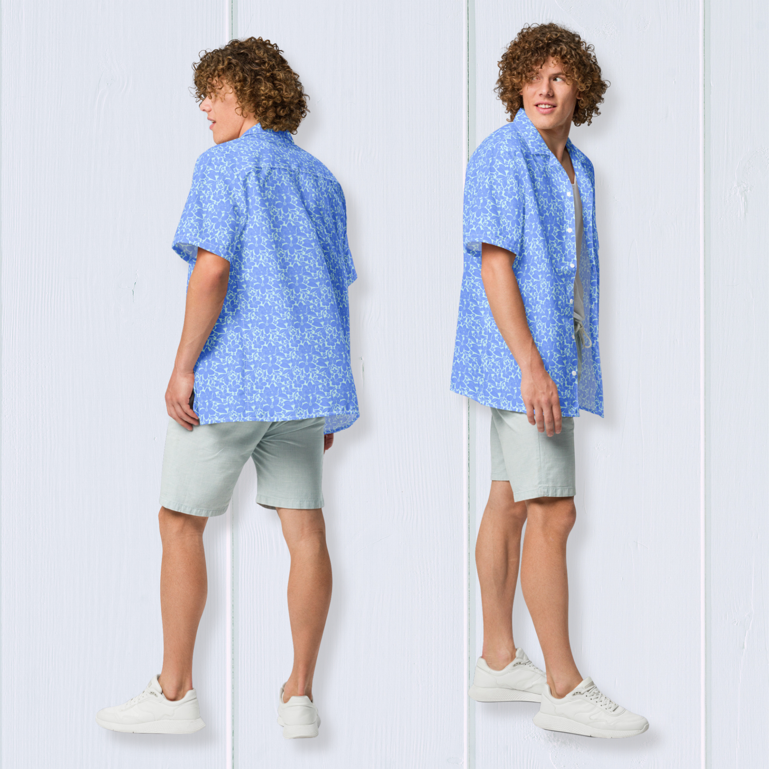 Light Blue Floral Unisex button shirt