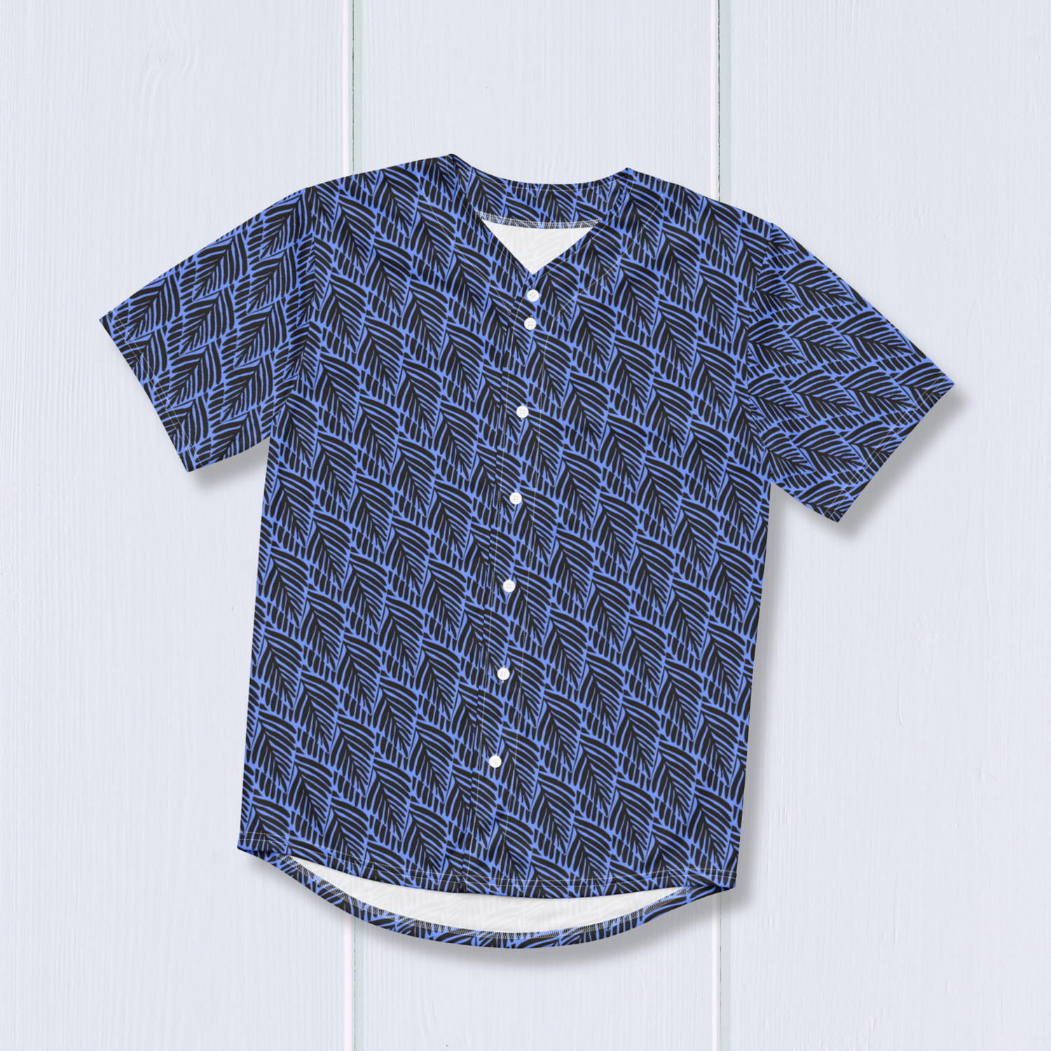 Black and Blue Palm Baseball Jersey - Lightweight Recycled Fabric - Moisture-Wicking with UPF 50+