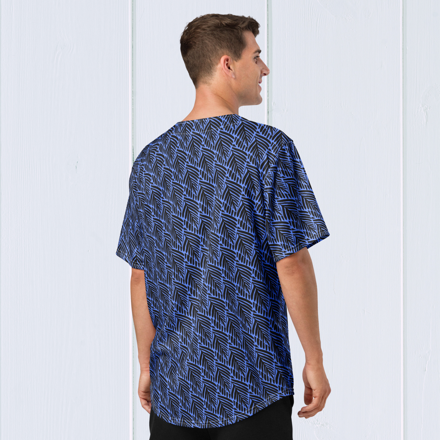 Black and Blue Palm Baseball Jersey - Lightweight Recycled Fabric - Moisture-Wicking with UPF 50+