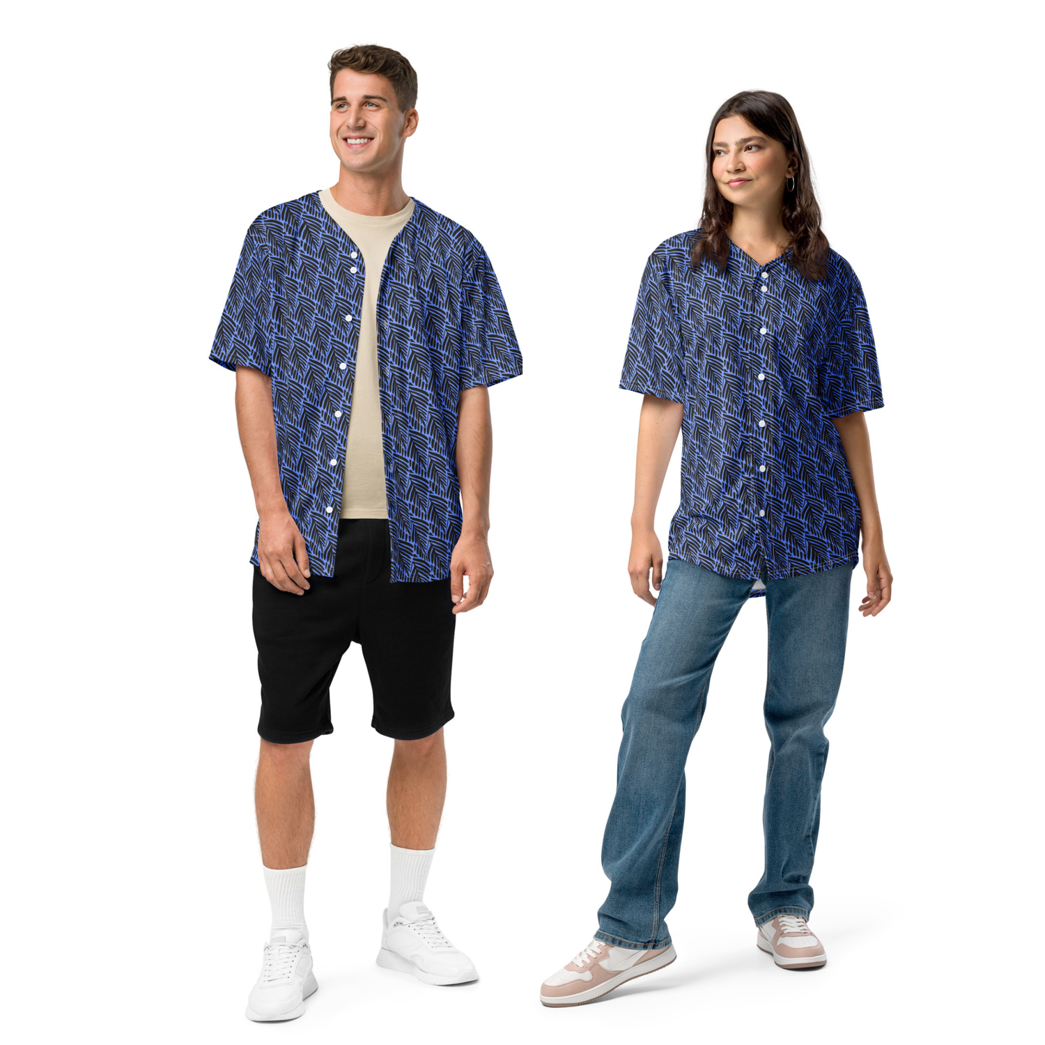 Black and Blue Palm Baseball Jersey - Lightweight Recycled Fabric - Moisture-Wicking with UPF 50+