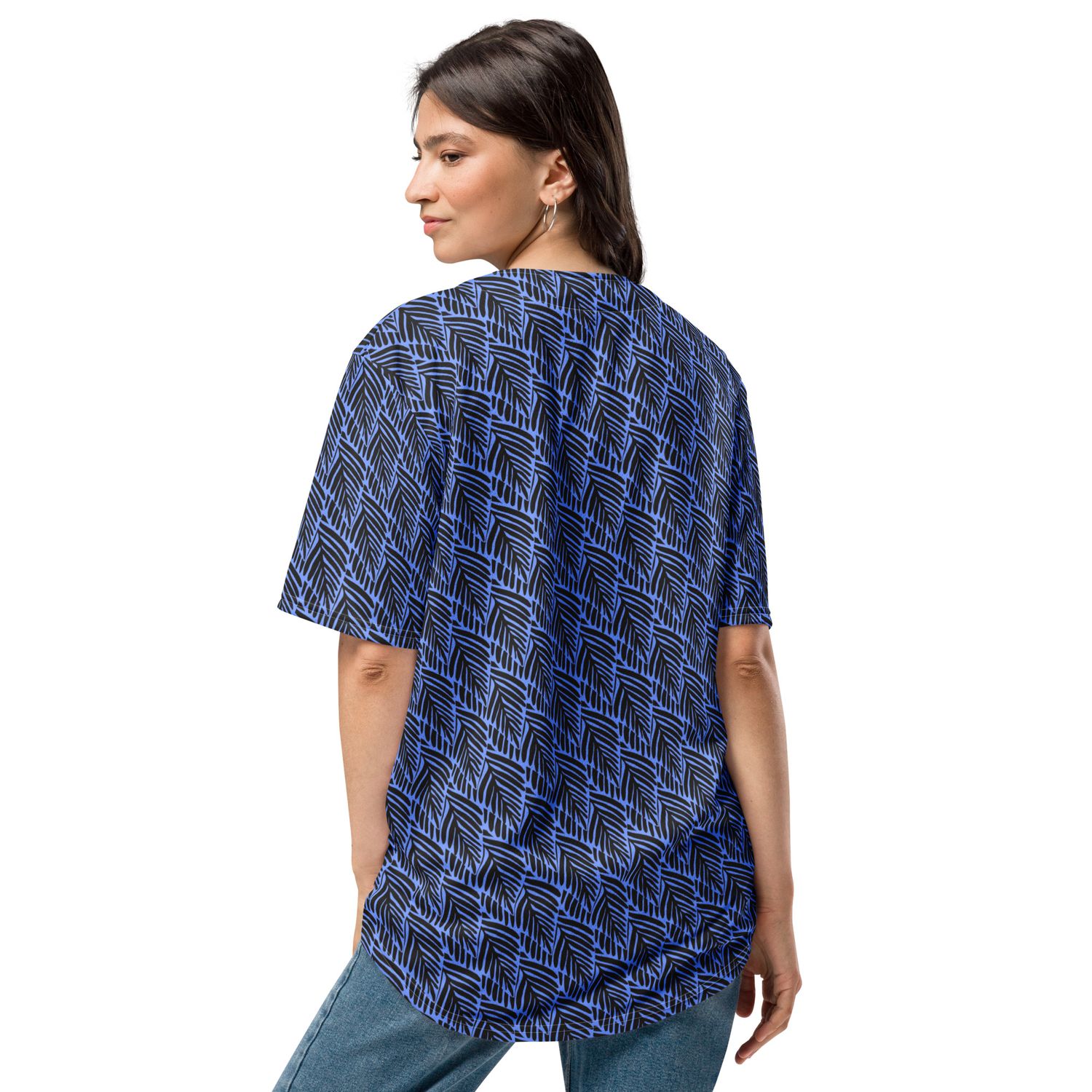 Black and Blue Palm Baseball Jersey - Lightweight Recycled Fabric - Moisture-Wicking with UPF 50+