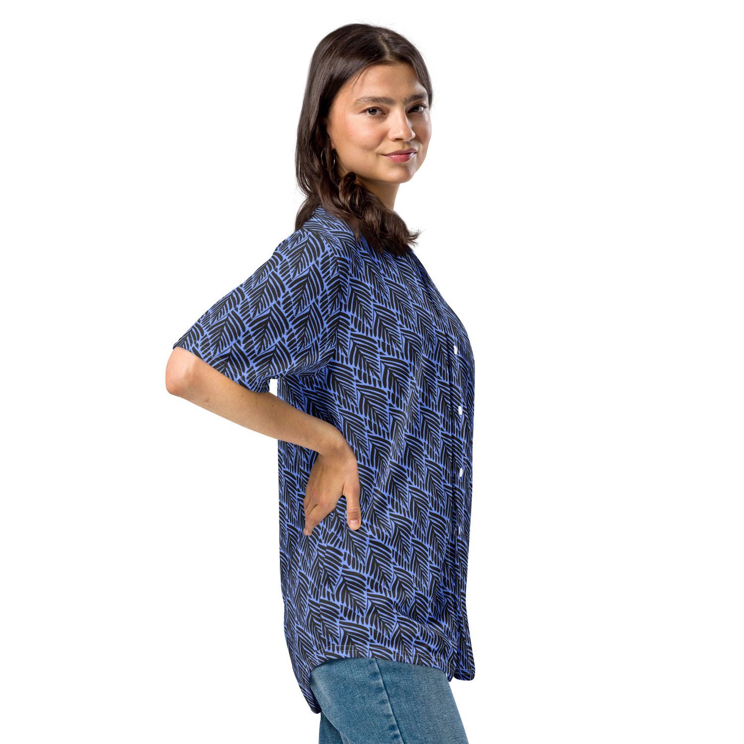 Black and Blue Palm Baseball Jersey - Lightweight Recycled Fabric - Moisture-Wicking with UPF 50+