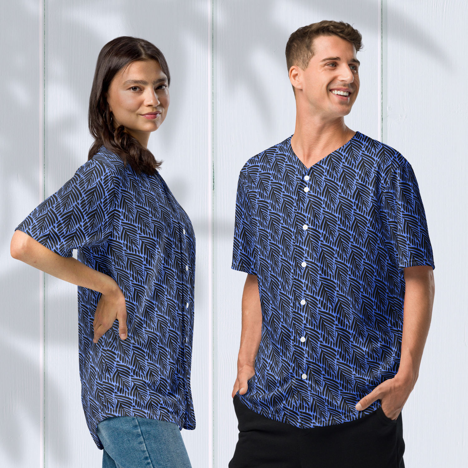 Black and Blue Palm Baseball Jersey - Lightweight Recycled Fabric - Moisture-Wicking with UPF 50+