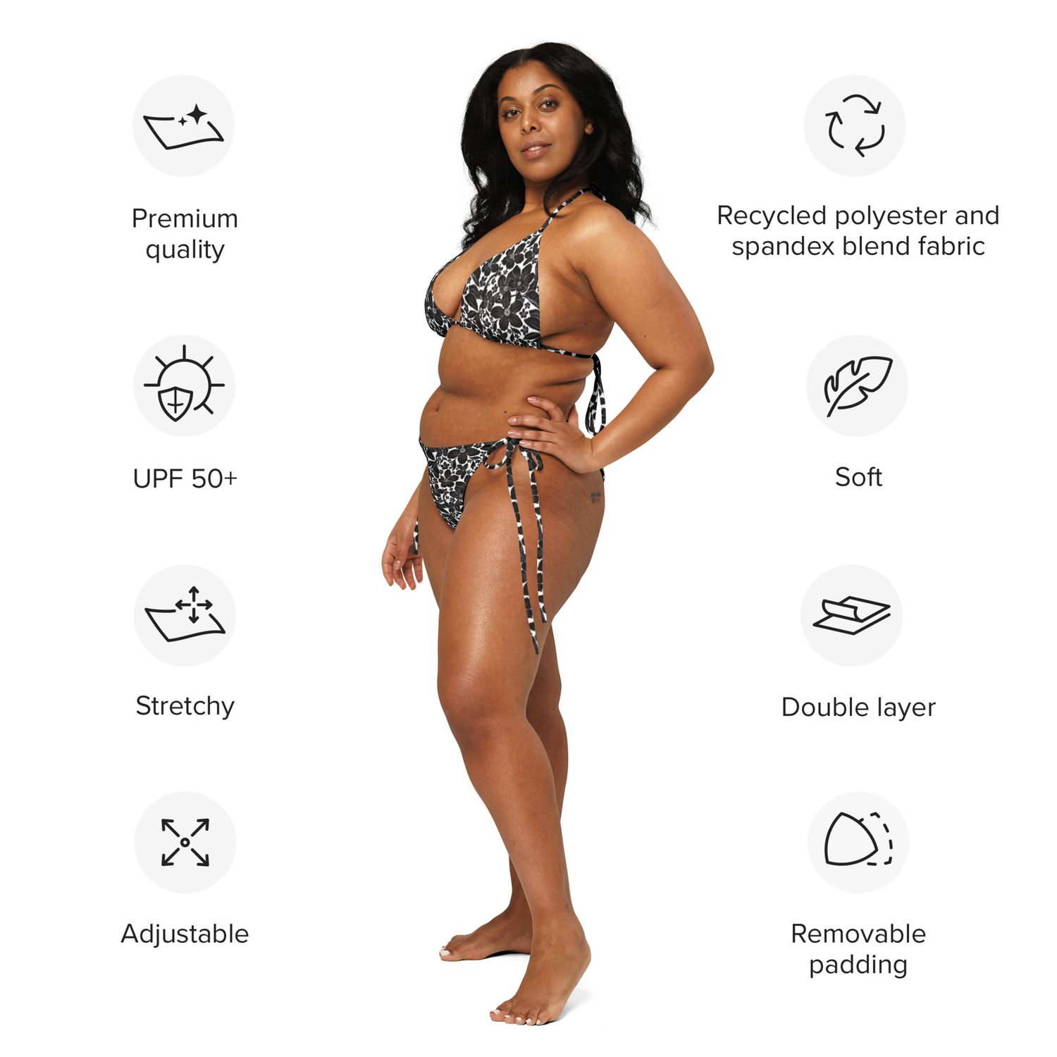 Women&#39;s Floral Recycled UP50 String Bikini Separates