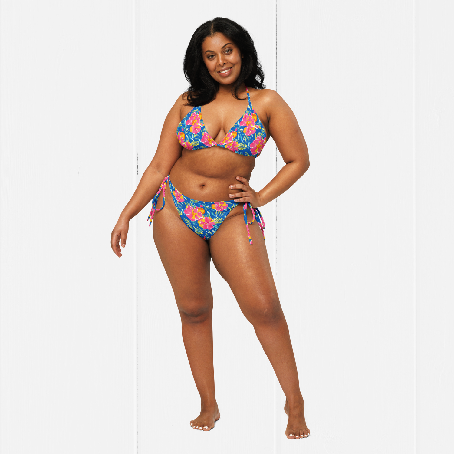 Women&#39;s Blue Tropics Recycled UP50 String Bikini Separates