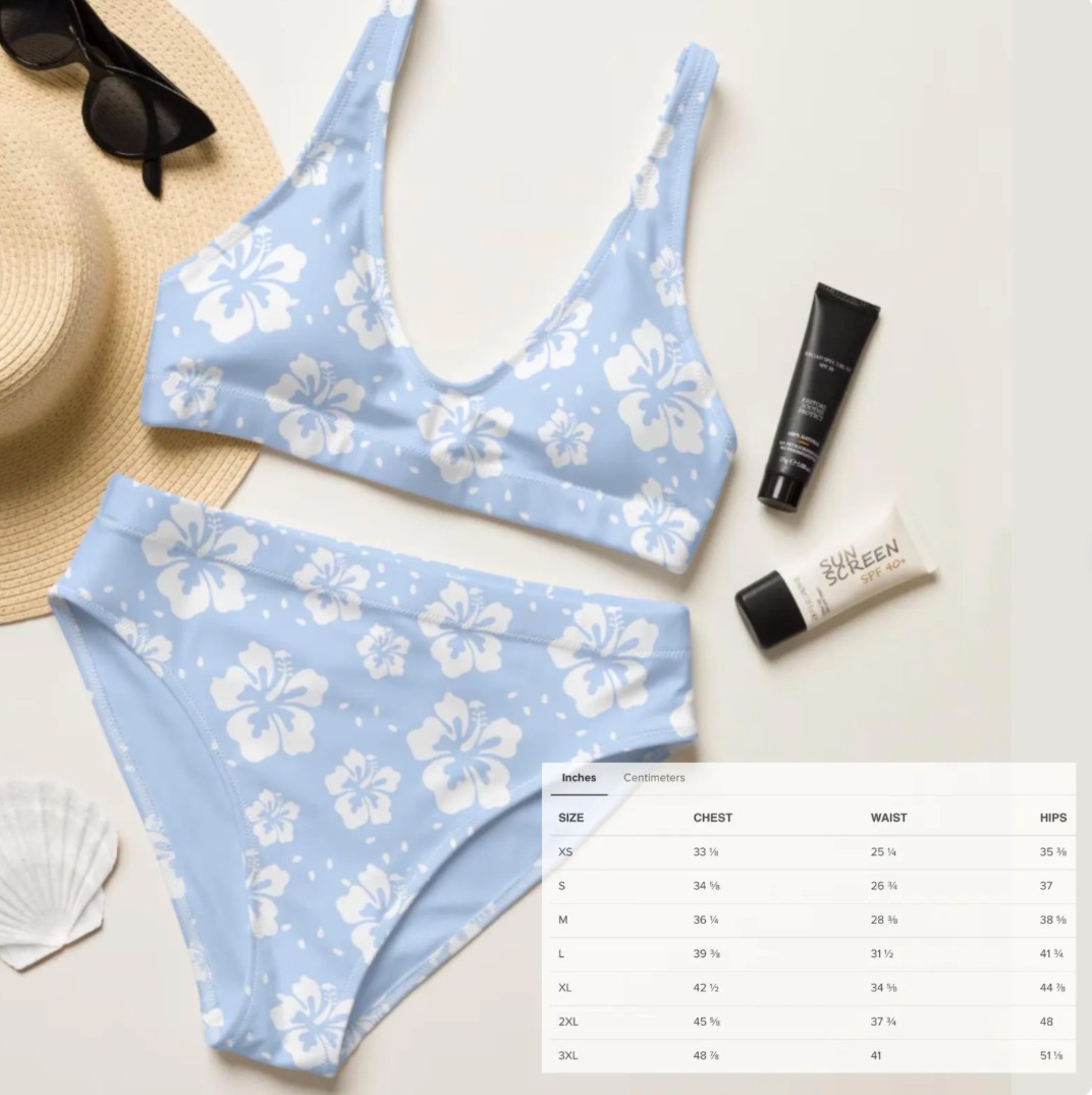 Recycled Baby Blue Floral Swimsuits. UP50 Sun Protection