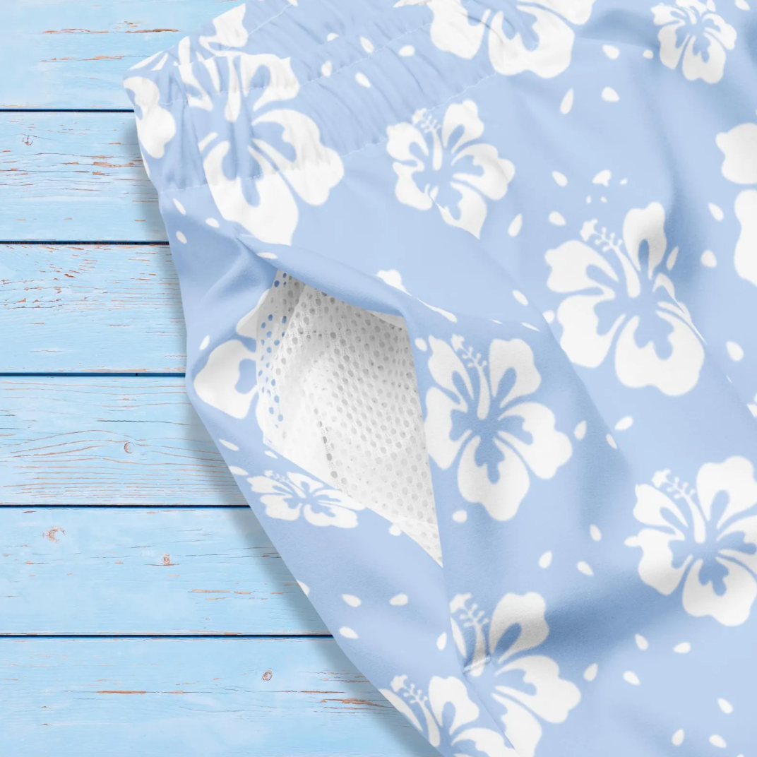Recycled Baby Blue Floral Swimsuits. UP50 Sun Protection