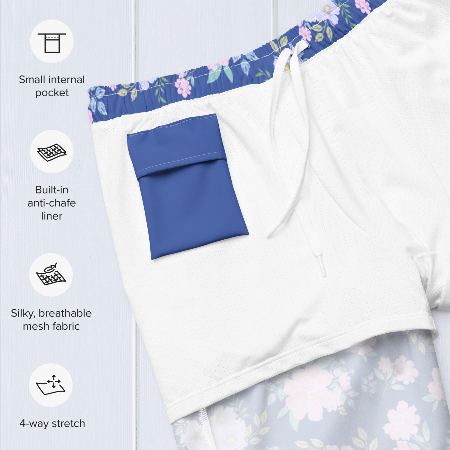 Men&#39;s Floral Swimwear. UP50+ Four Way Stretch Swim Shorts.