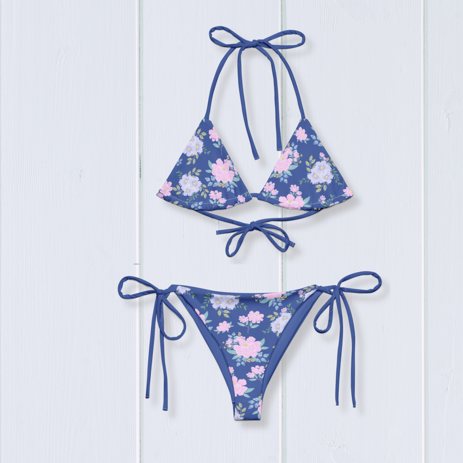 Recycled Floral String Bikini. Soft and stretchy with UPF 50+