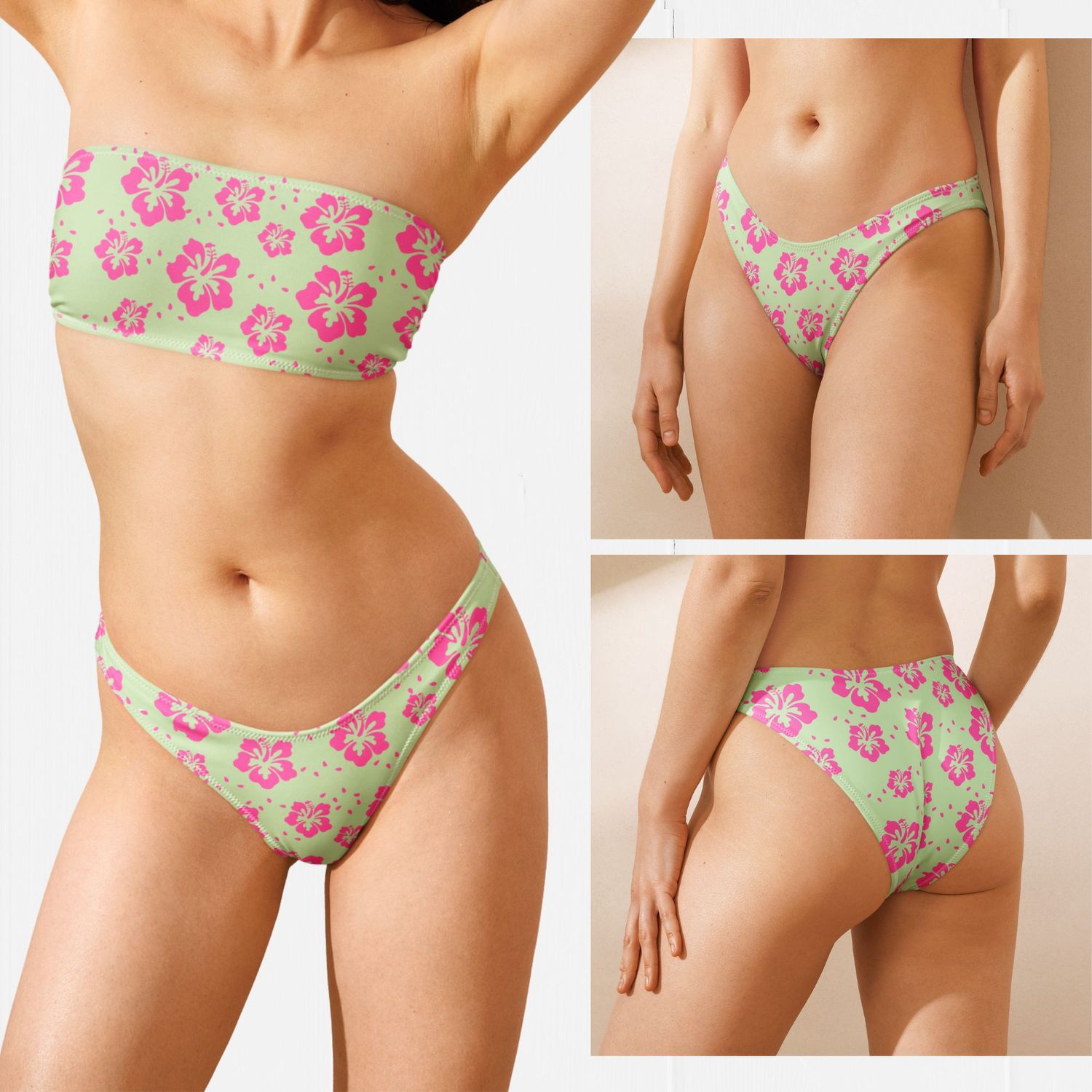 Y2K Hot Pink and Mint Couples Swimsuits