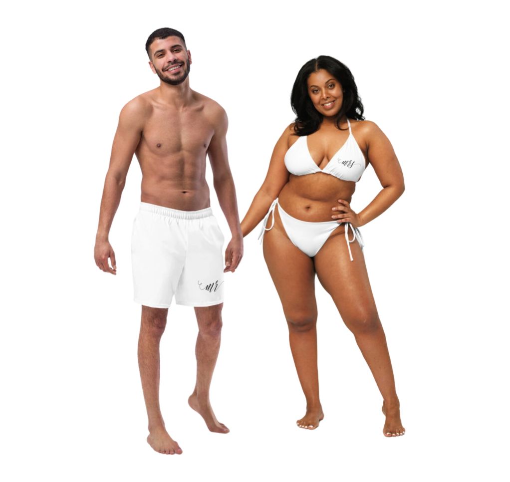 Mrs Bikini Separates. Honeymoon Bride Mix and Match Black or White String Bikini Bottom &amp; Top