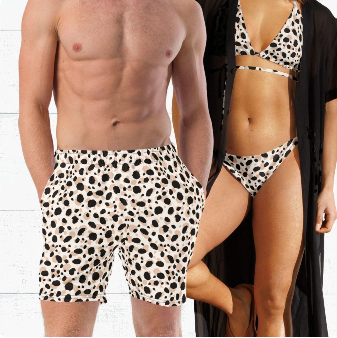 Safari Print Matching Swimsuits for Couples | Mr &amp; Mrs Vacation Beachwear | His and Hers Plus Size Options